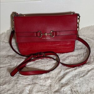Anne Klein Red Textured Leather Convertible Crossbody